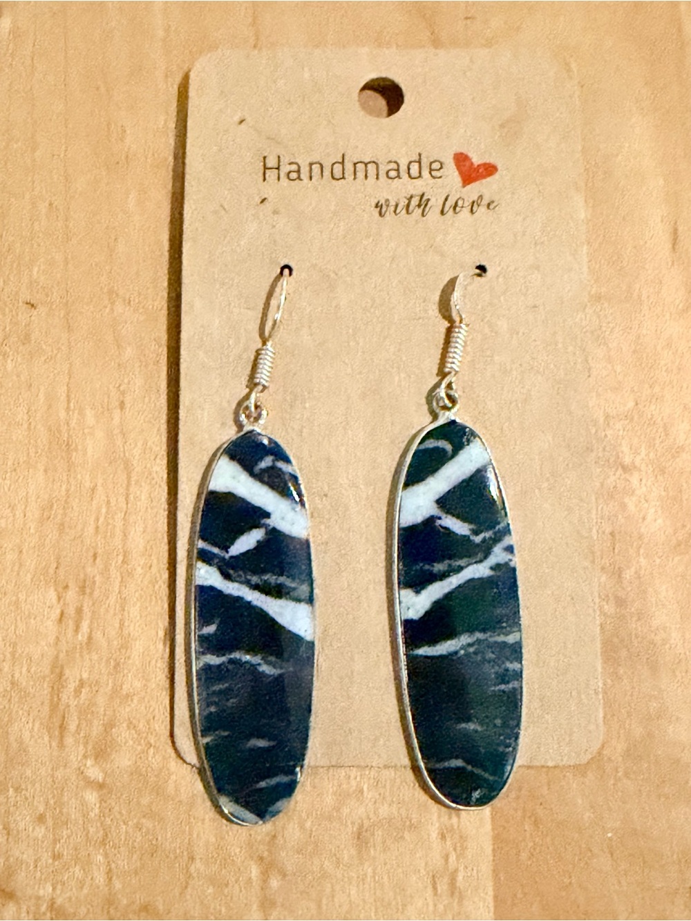 Beautiful Long Buffalo Jasper Dangle Earrings - 925 Plated/Stamped